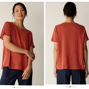 Eileen Fisher Women's Heather Terracotta Short Sleeve Top Organic Linen Sz M